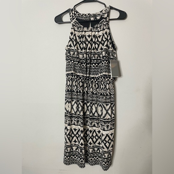 Donna Ricco Black and Cream Geometric Midi Dress - Picture 3 of 9
